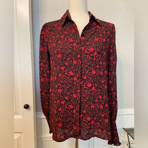 Express Floral Rose Sheer Business Blouse Size Small Black And Red
